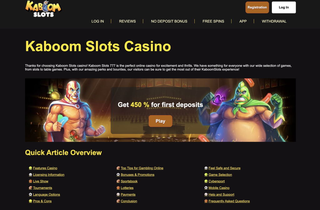 Image of Kaboom Slot Casino website