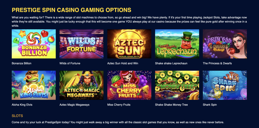 Image of Prestige Casino Website