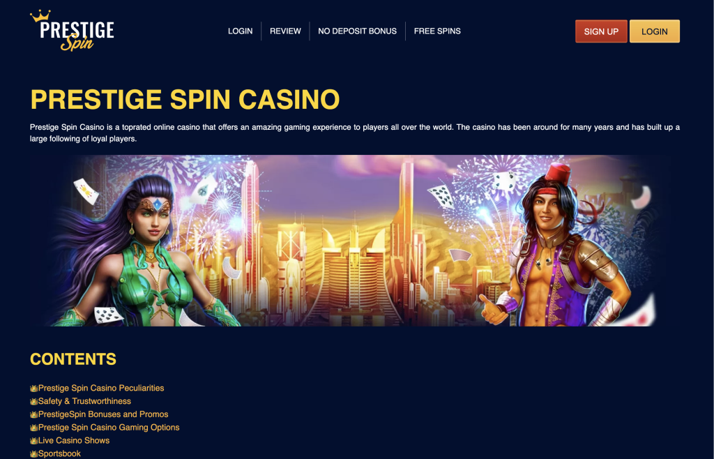 Image of Prestige Casino Website