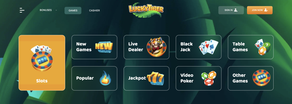 Image of Lucky Tiger website