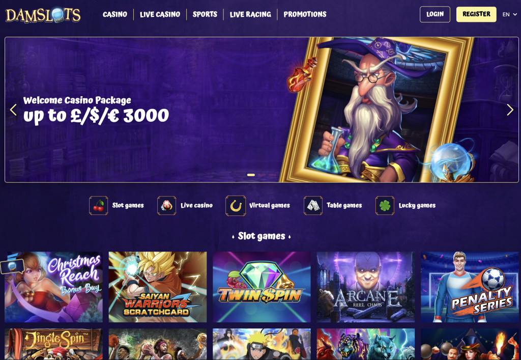 Image of Damslot casino website