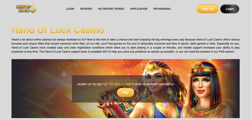 Image of Hand of Luck Casino website