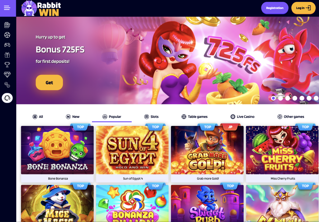 Image of Rabbit Win Casino website