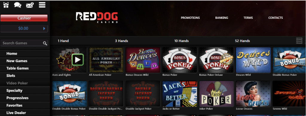 Image of Red Dog Casino website